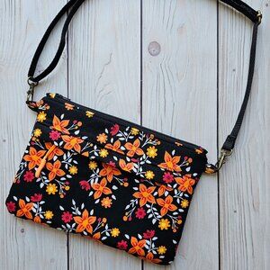 NEW Black + Orange Floral Travel Crossbody Bag On-The-Go Large Pouch Purse